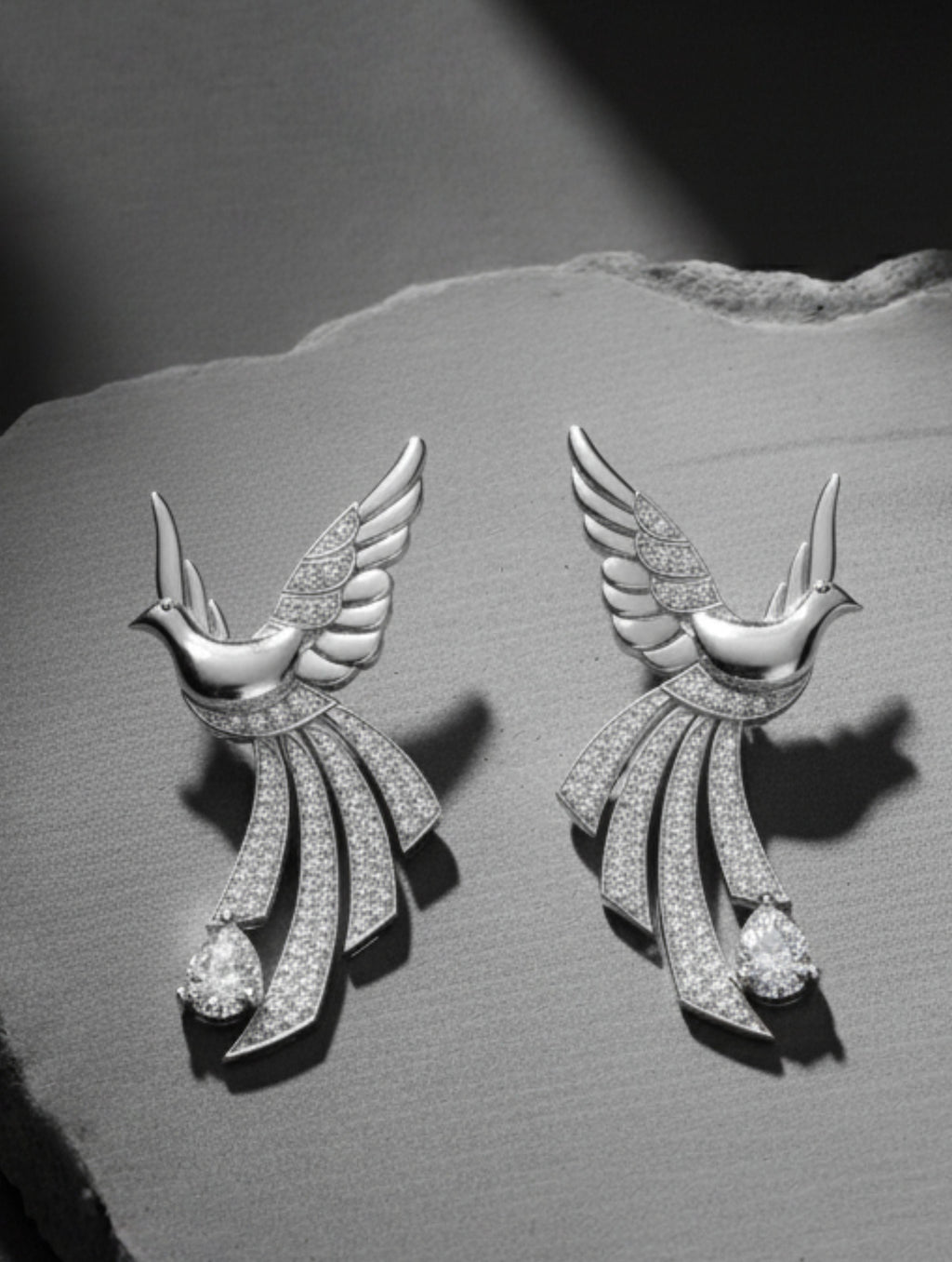 Sterling Silver Scattering Dove Earrings with Moissanites