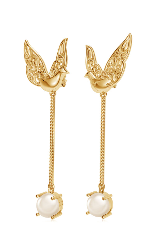 925 Silver Feathered Dove Pearl Earrings