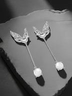 925 Silver Feathered Dove Pearl Earrings
