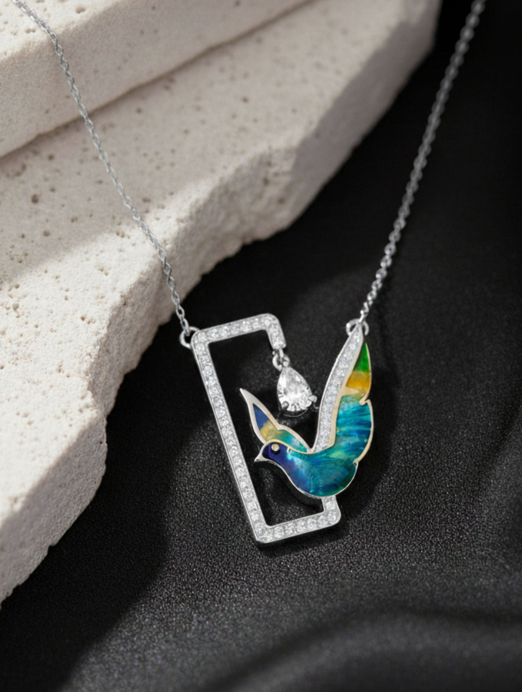 Enameled Sterling Silver Serenity Moissanite Pendant