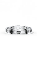 Geometric Engraved Oxidized Finish 925 Sterling Silver Bracelet For Men