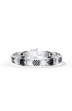 Geometric Engraved Oxidized Finish 925 Sterling Silver Bracelet For Men