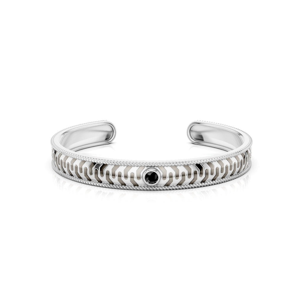 Black Onyx Engraved Cuff Bangle Oxidized Finish 925 Sterling Silver Bracelet For Men