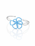Sky Blue Enamel Flower Cuff Bangle in 925 Sterling Silver