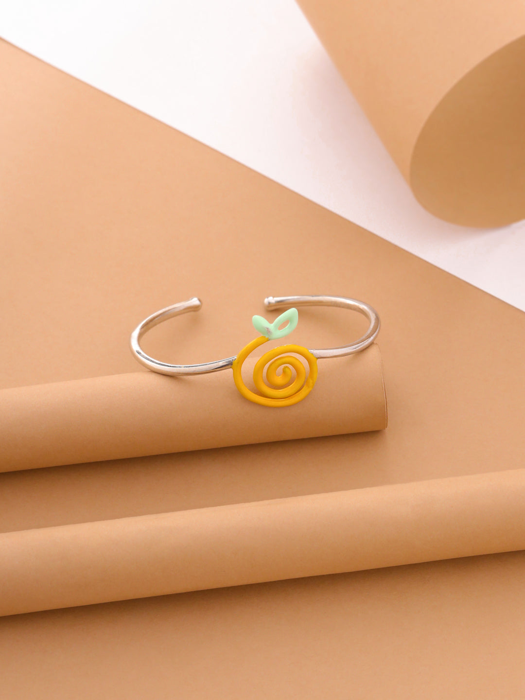 Orange Swirl 925 Sterling Silver Cuff Bangle