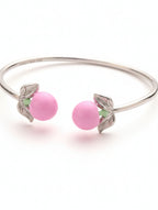 Sterling Silver Baby Pink Enamel Fruit Blossom Open Cuff Bangle