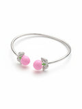 Sterling Silver Baby Pink Enamel Fruit Blossom Open Cuff Bangle