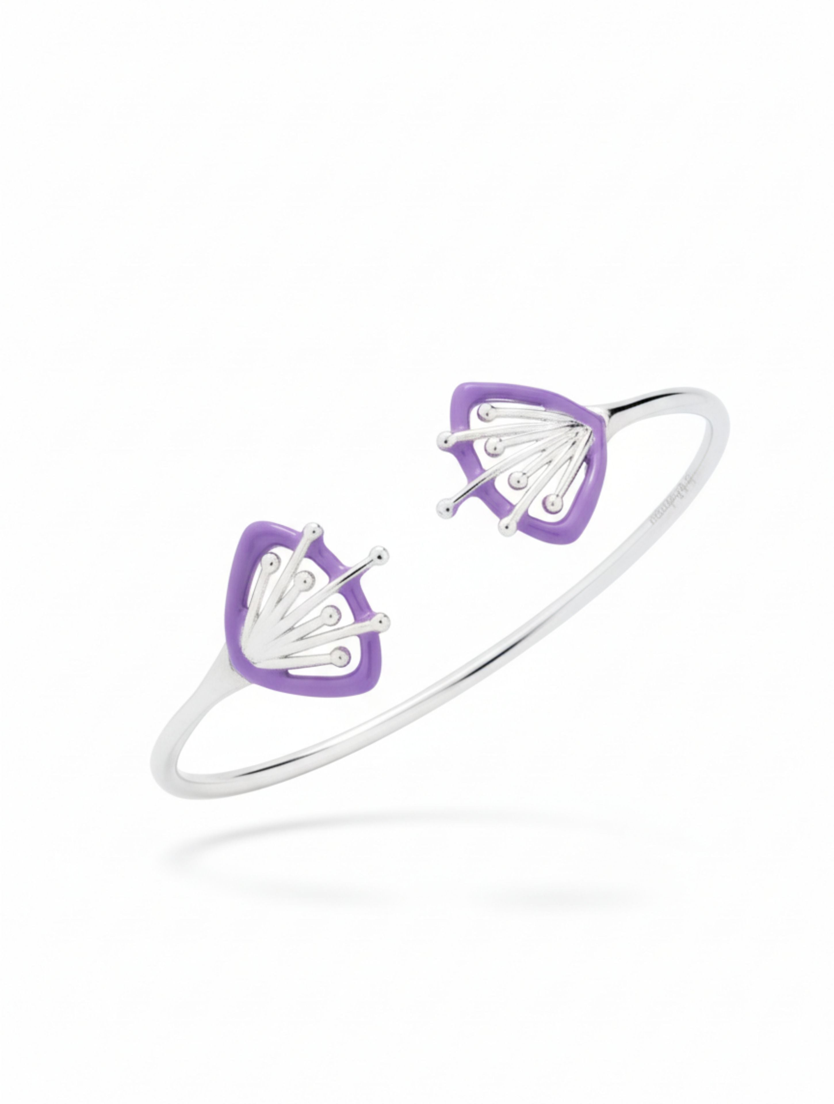 Purple Petal Sterling Silver Open Cuff Bangle