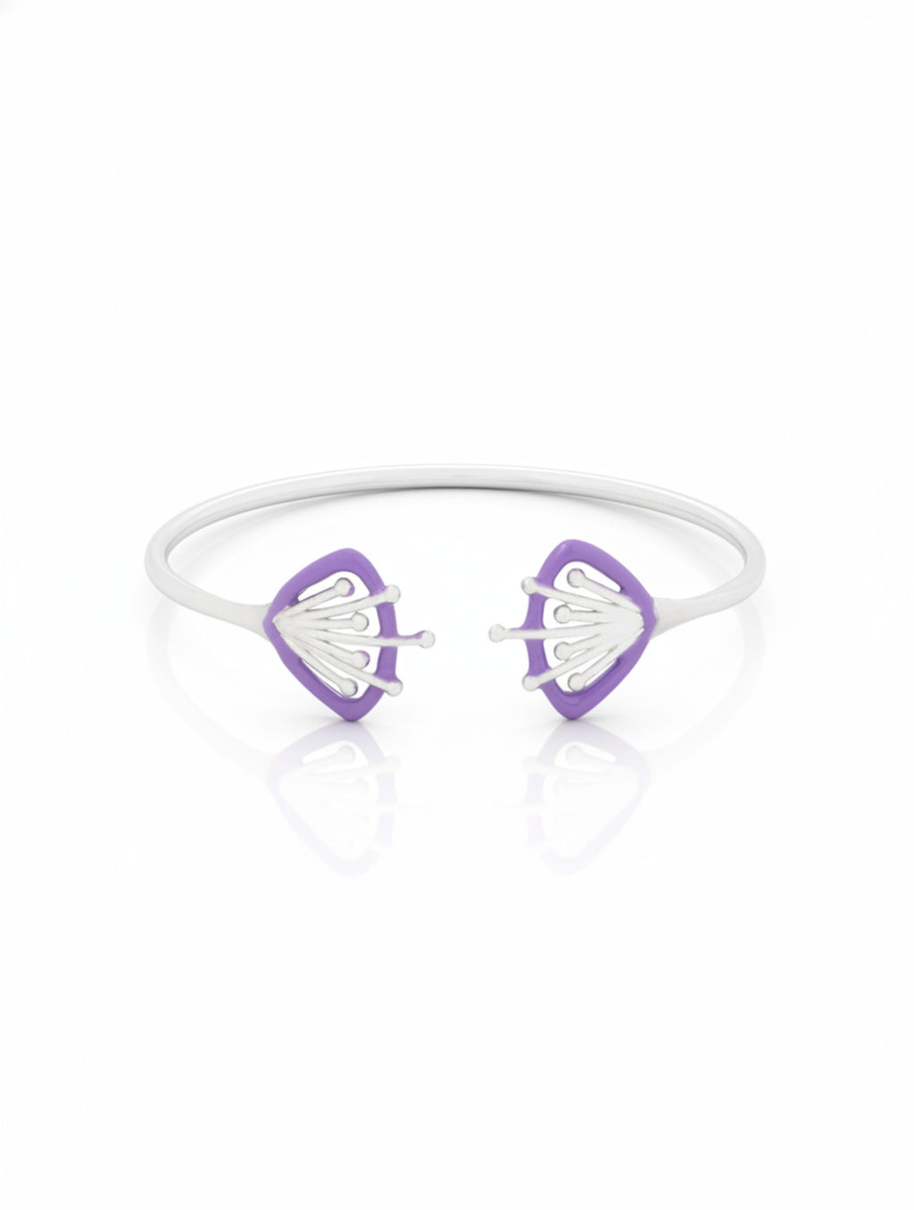 Purple Petal Sterling Silver Open Cuff Bangle