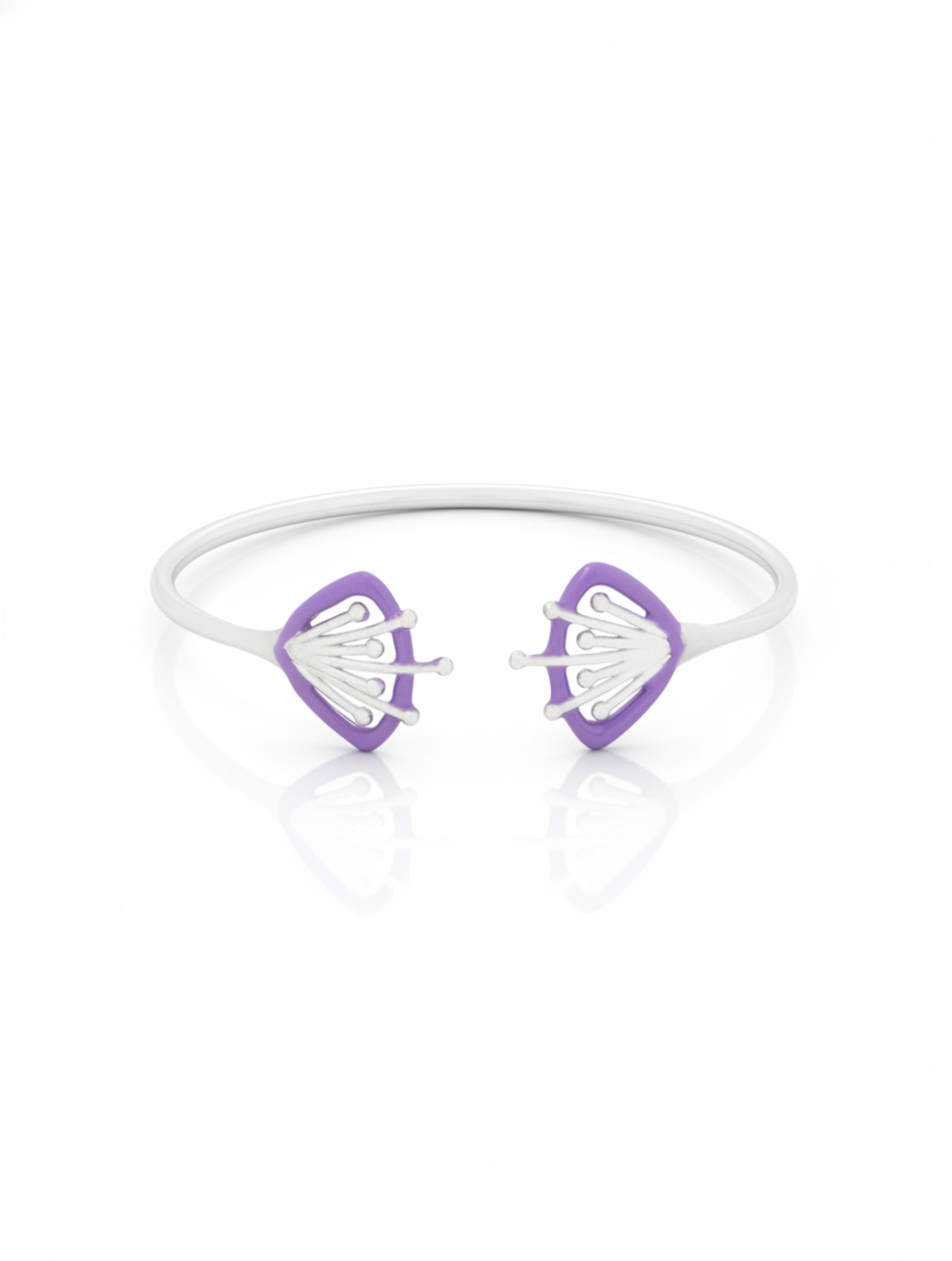 Purple Petal Sterling Silver Open Cuff Bangle
