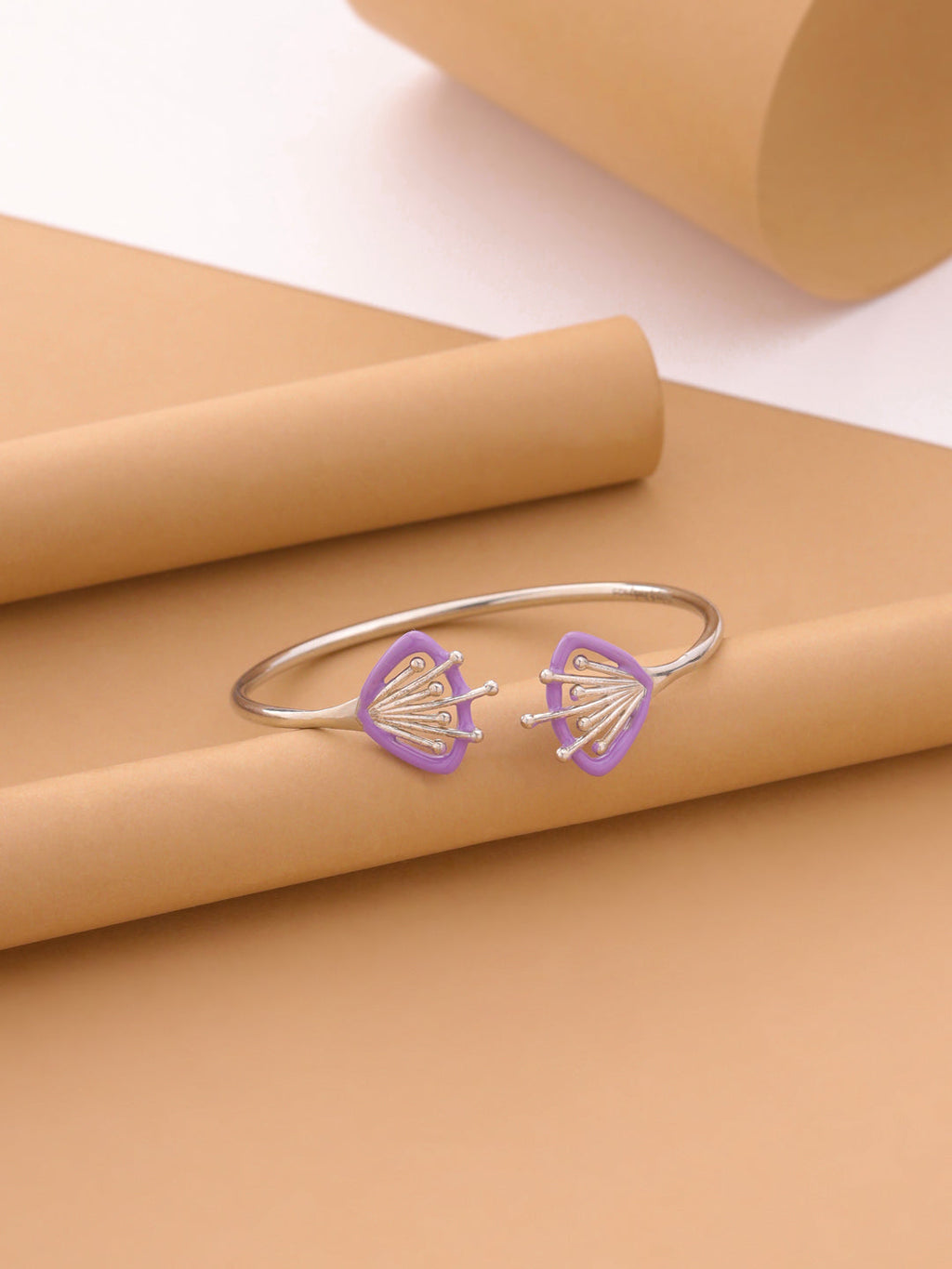 Purple Petal Sterling Silver Open Cuff Bangle