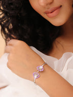 Purple Petal Sterling Silver Open Cuff Bangle