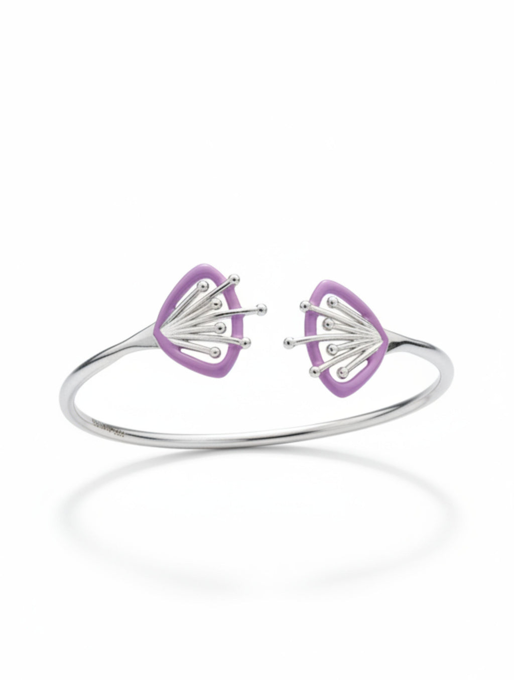Purple Petal Sterling Silver Open Cuff Bangle