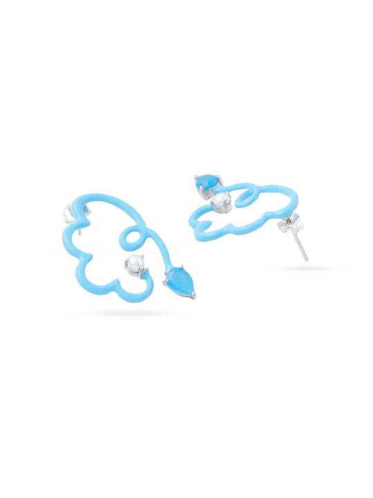 Sky Blue Cloud Enamel & Blue Chalcedony Earrings in Sterling Silver