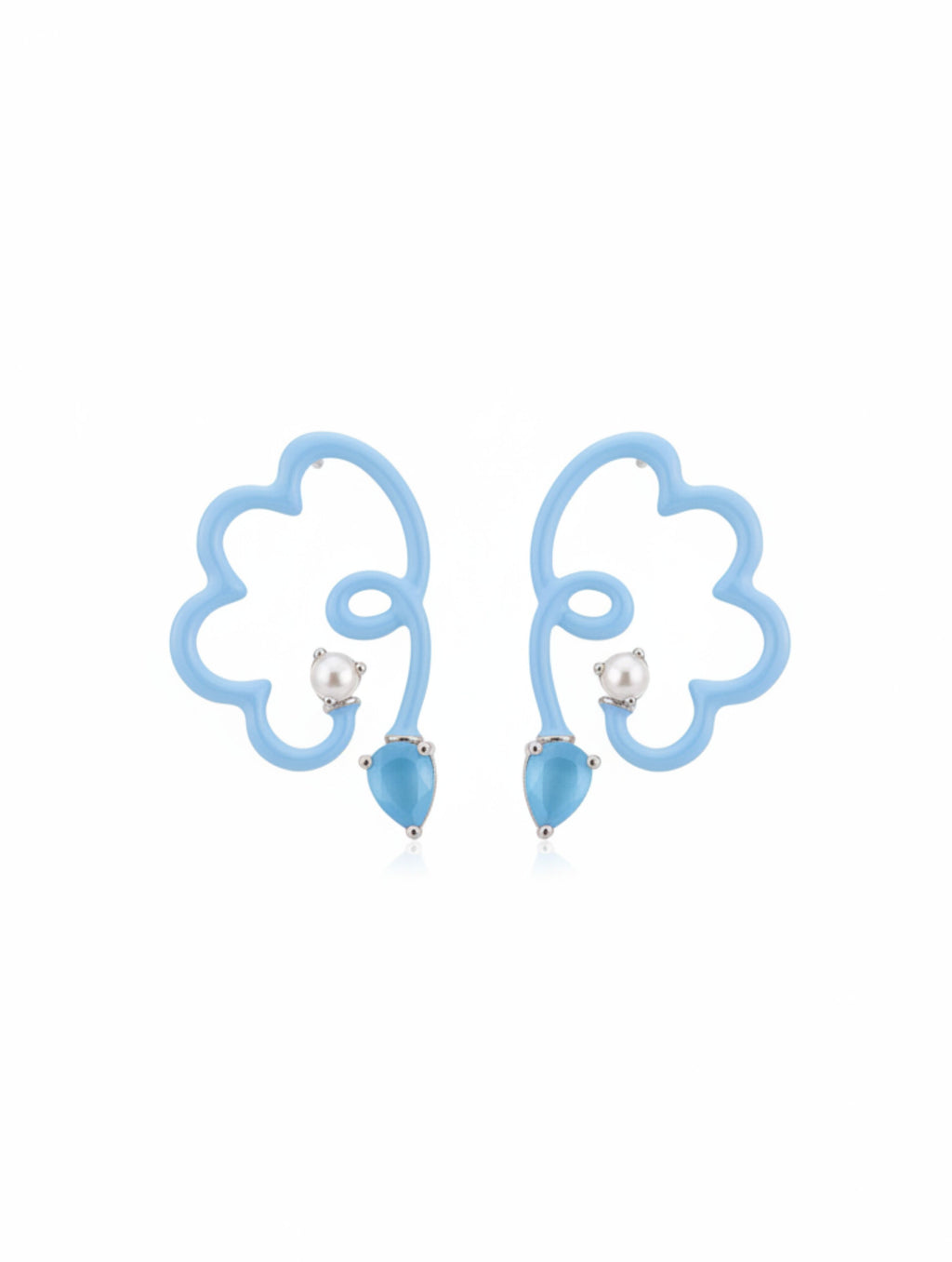 Sky Blue Cloud Enamel & Blue Chalcedony Earrings in Sterling Silver