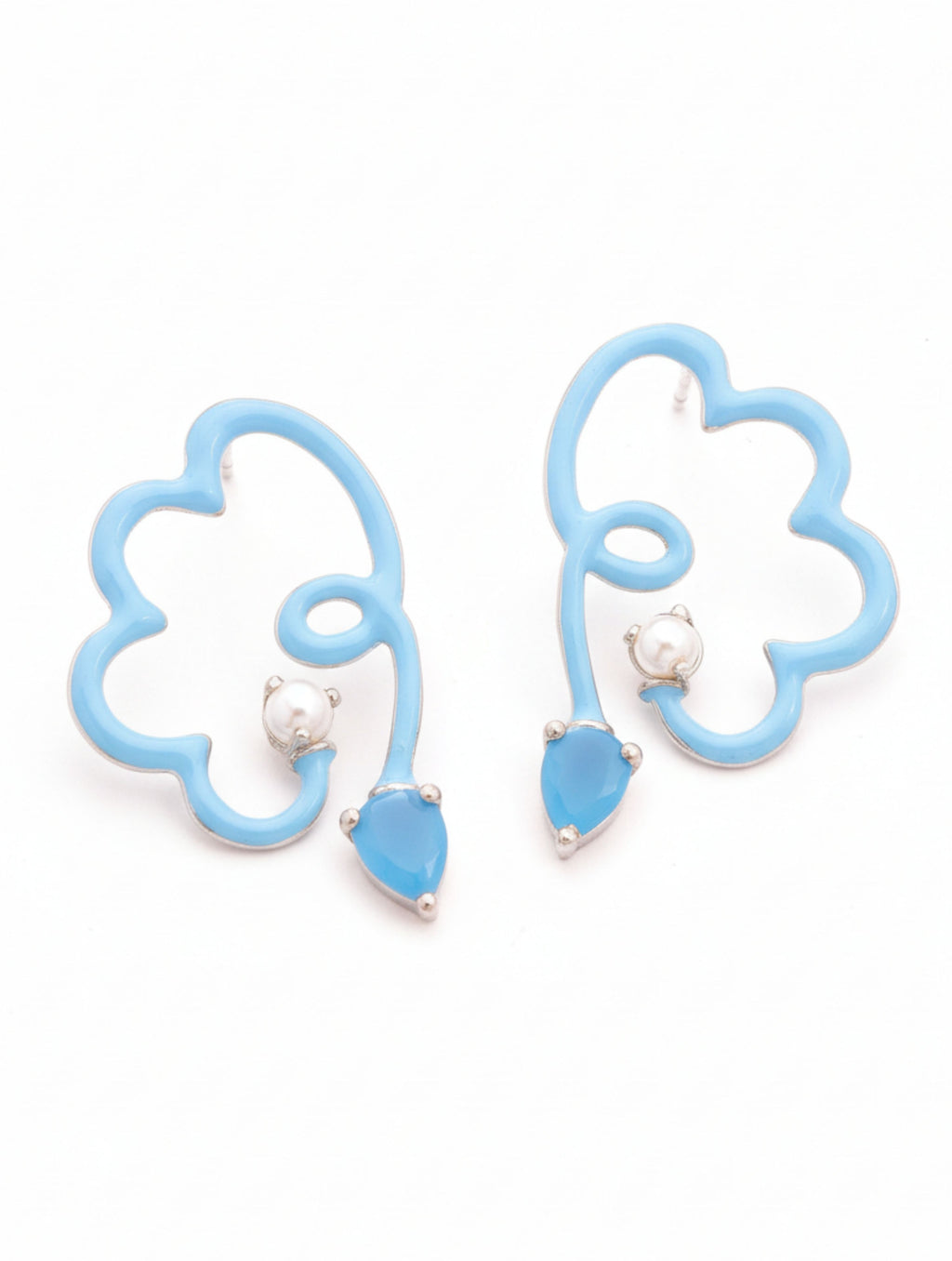 Sky Blue Cloud Enamel & Blue Chalcedony Earrings in Sterling Silver