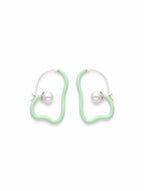 Abstract Pastel Green Enamel & Pearl Hoop Earrings In 925 Sterling Silver