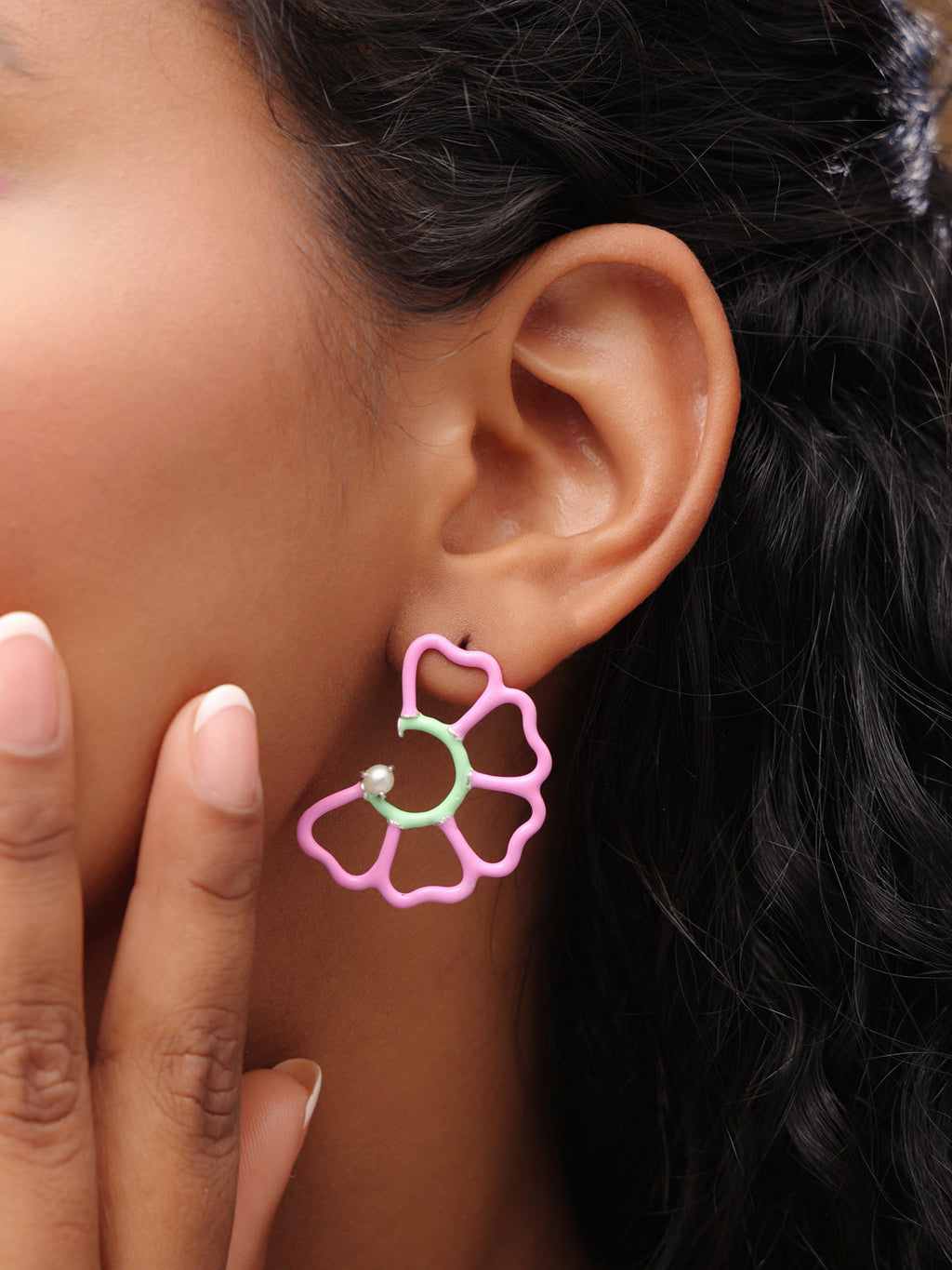 Pastel Bloom Enamel & Pearl Drop Earrings in 925 Sterling Silver