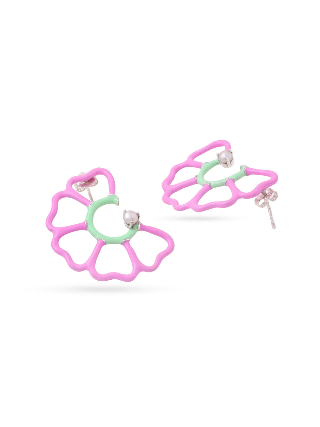 Pastel Bloom Enamel & Pearl Drop Earrings in 925 Sterling Silver