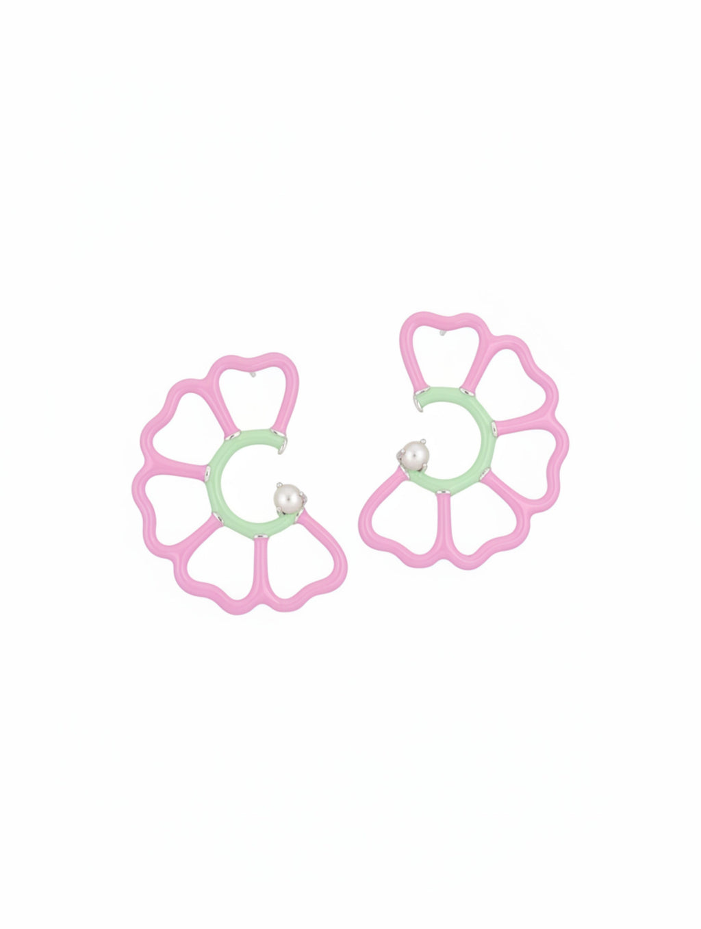 Pastel Bloom Enamel & Pearl Drop Earrings in 925 Sterling Silver