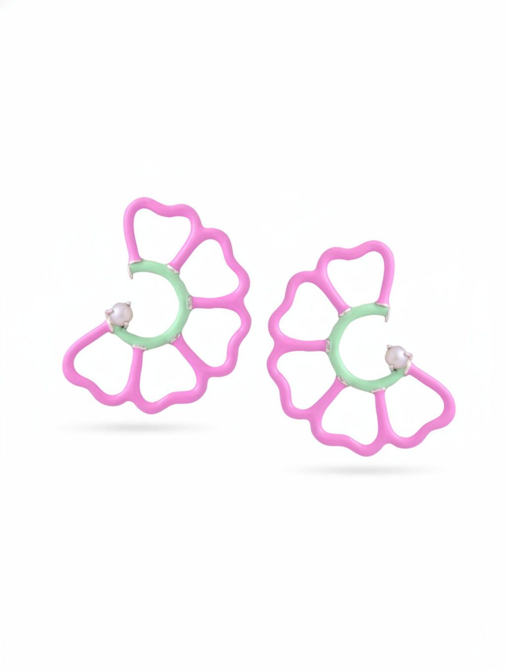 Pastel Bloom Enamel & Pearl Drop Earrings in 925 Sterling Silver