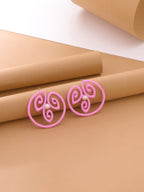 Swirling Sweetness: Baby Pink Enamel & Pearl Stud Earrings