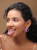 Swirling Sweetness: Baby Pink Enamel & Pearl Stud Earrings