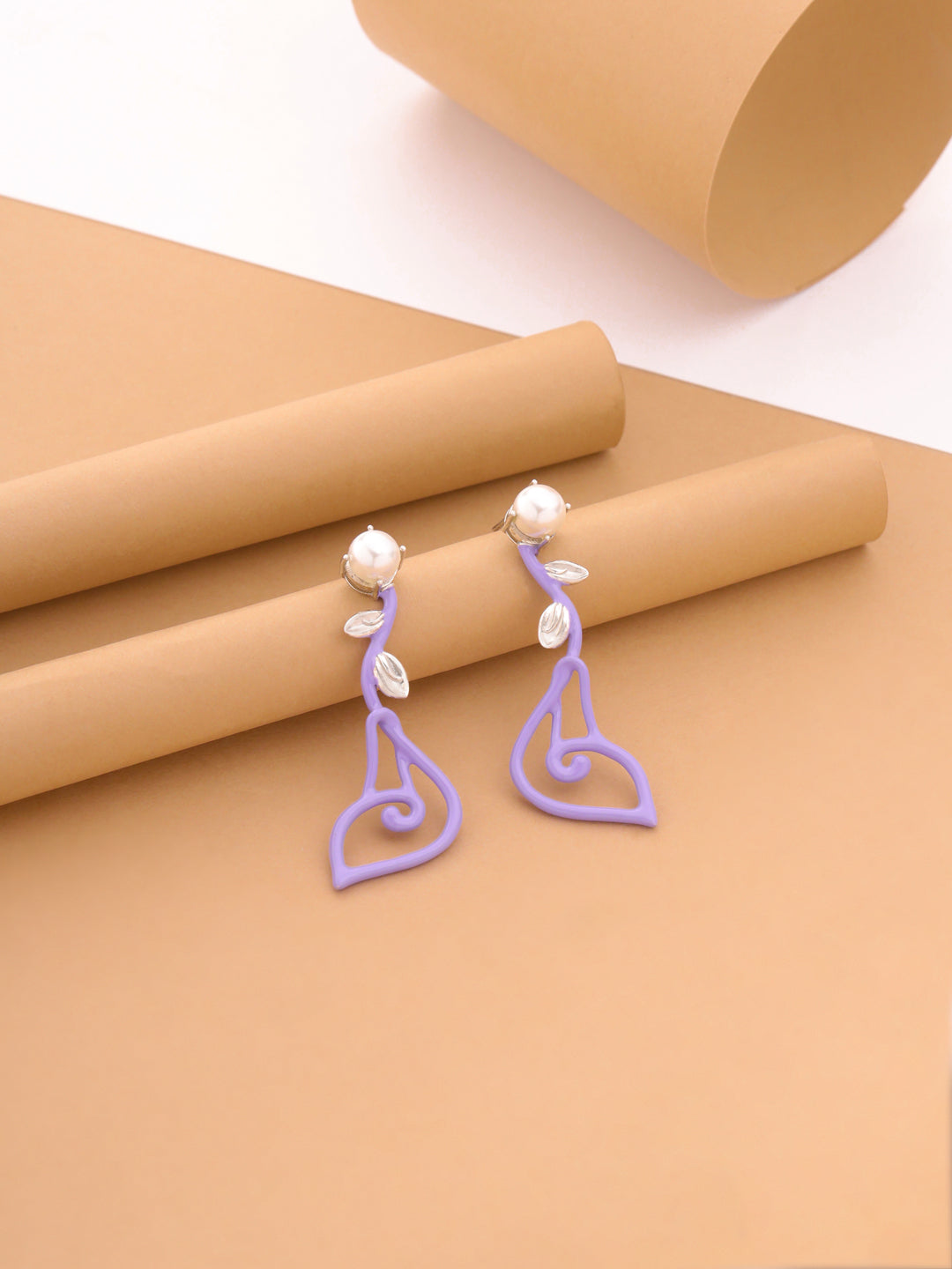 Whimsical Lavender Pearl Drop Earrings in Sterling Silver