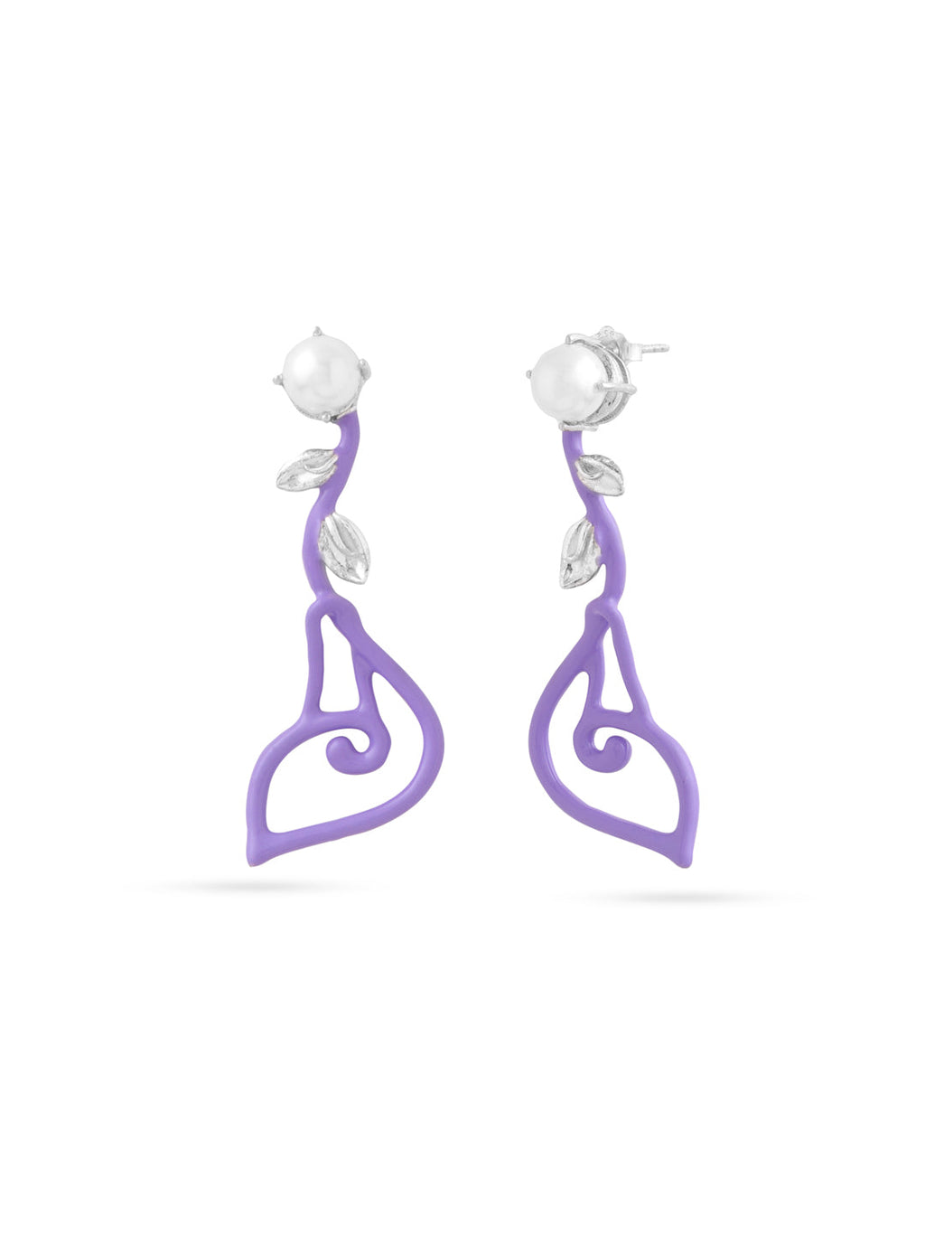 Whimsical Lavender Pearl Drop Earrings in Sterling Silver