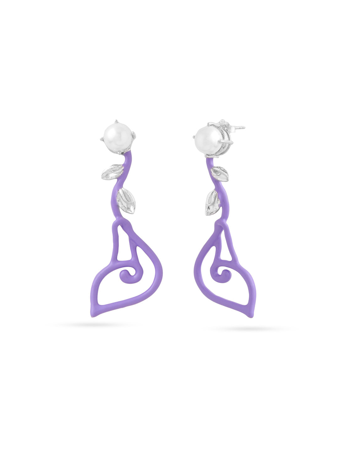 Whimsical Lavender Pearl Drop Earrings in Sterling Silver