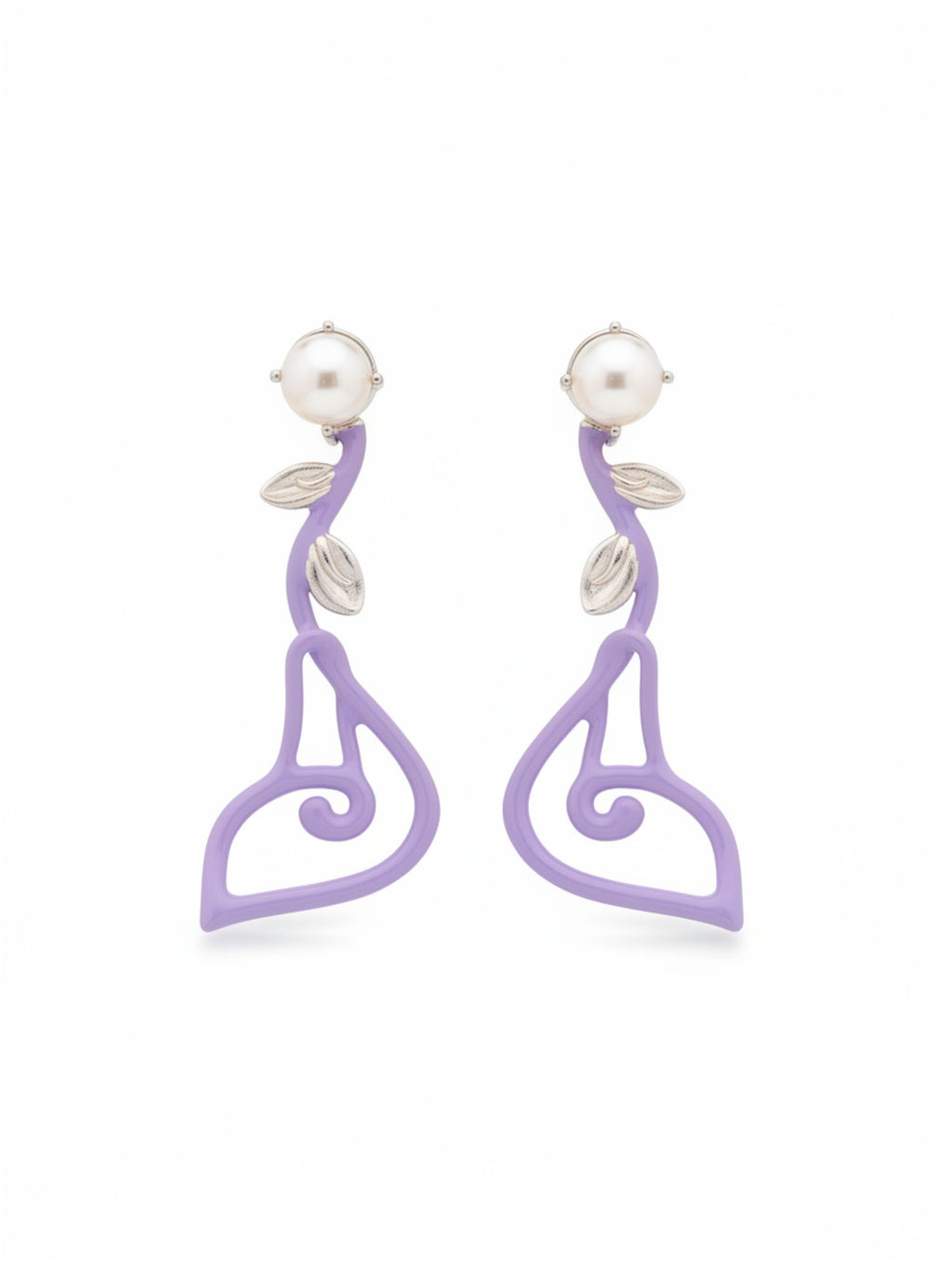 Whimsical Lavender Pearl Drop Earrings in Sterling Silver