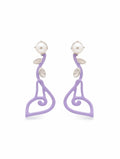 Whimsical Lavender Pearl Drop Earrings in Sterling Silver