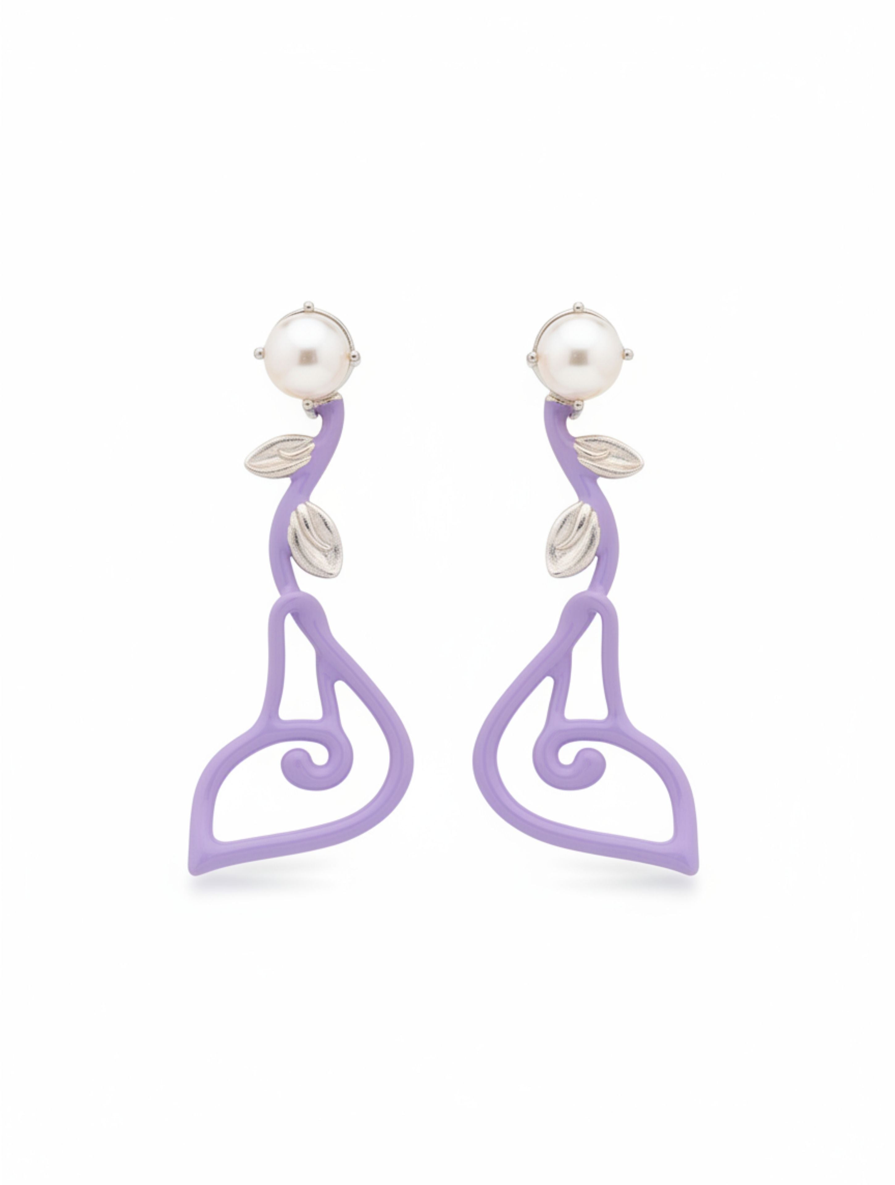 Whimsical Lavender Pearl Drop Earrings in Sterling Silver