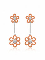 Orange Bloom Double Flower Drop Earrings in 925 Sterling Silver