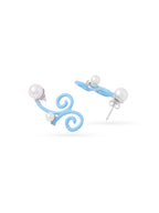 Sky Blue Enamel & Pearl Swirl Crawler Earrings in 925 Sterling Silver