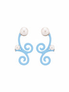 Sky Blue Enamel & Pearl Swirl Crawler Earrings in 925 Sterling Silver