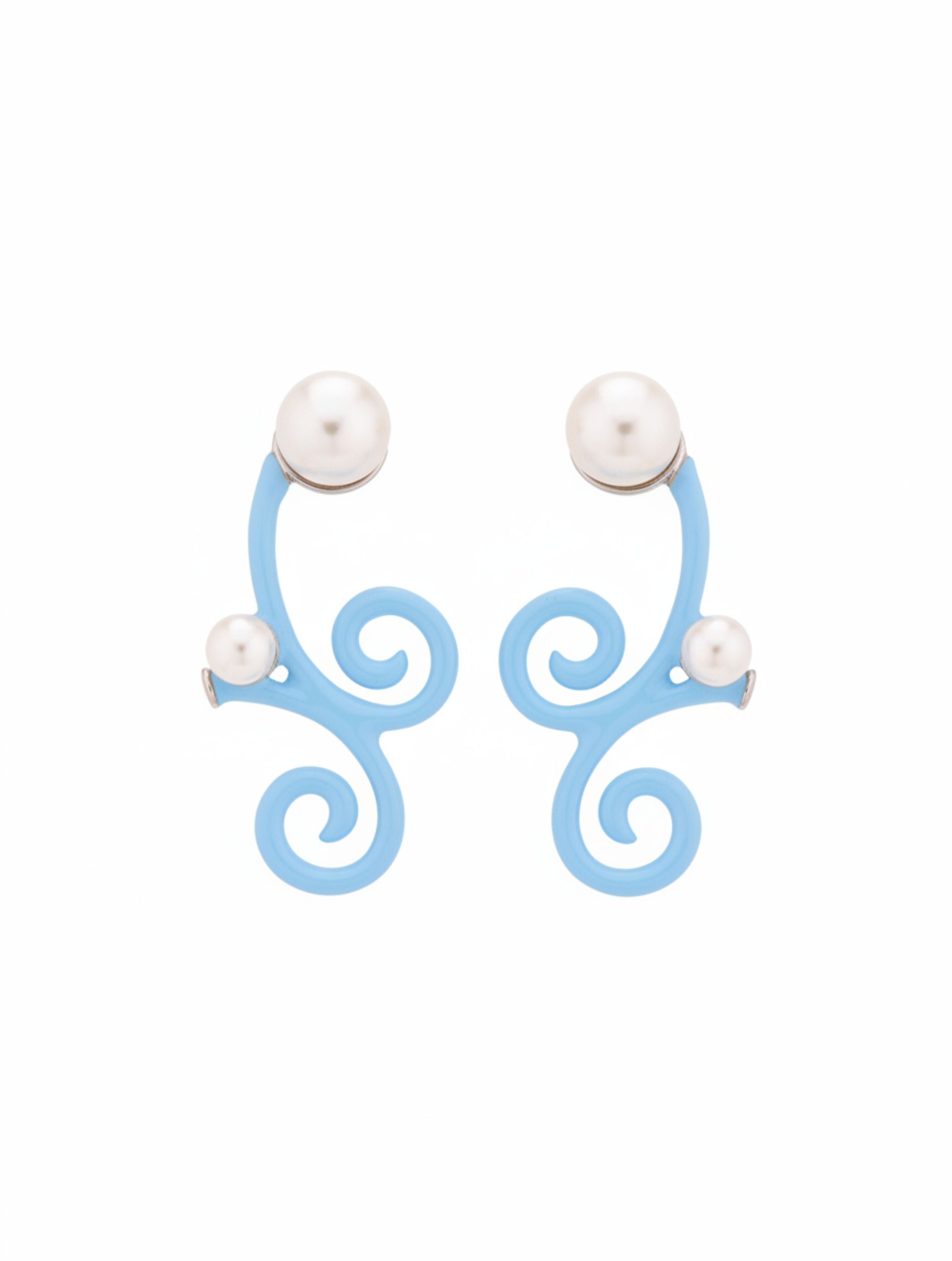 Sky Blue Enamel & Pearl Swirl Crawler Earrings in 925 Sterling Silver