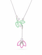 Pastel Floral Necklace in 925 Sterling Silver with Enamel and Pearls