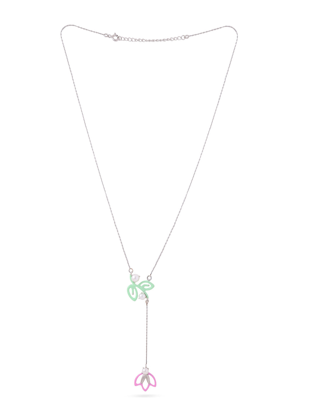 Pastel Floral Necklace in 925 Sterling Silver with Enamel and Pearls