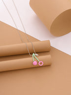 925 Sterling Silver Pastel Cherry Pendant Necklace | Fun & Dainty Enamel Jewelry