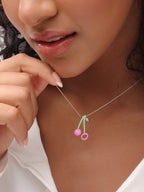 925 Sterling Silver Pastel Cherry Pendant Necklace | Fun & Dainty Enamel Jewelry