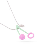 925 Sterling Silver Pastel Cherry Pendant Necklace | Fun & Dainty Enamel Jewelry