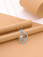 Sterling Silver Celestial Burst Pendant Necklace with Sky Blue Enamel