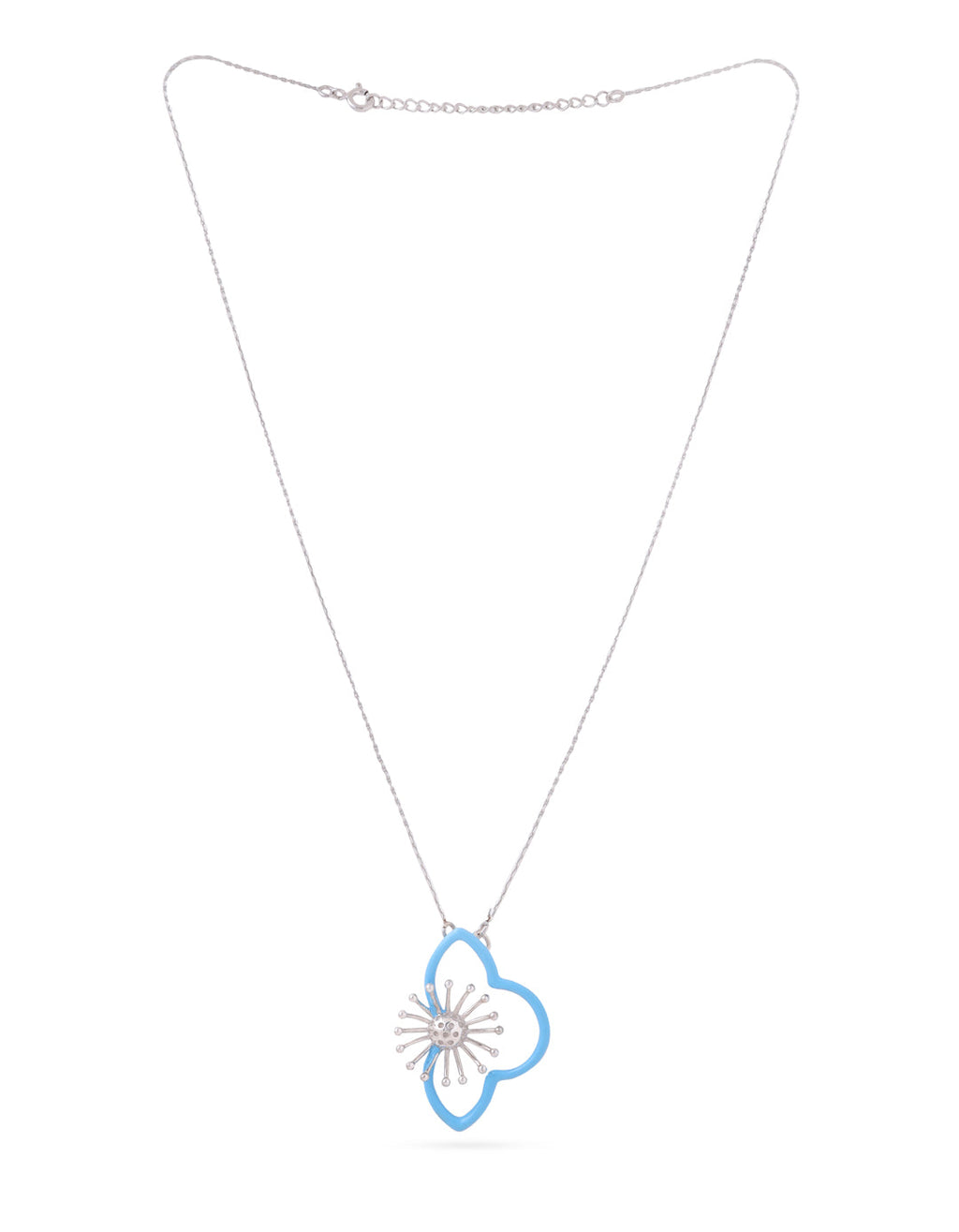 Sterling Silver Celestial Burst Pendant Necklace with Sky Blue Enamel