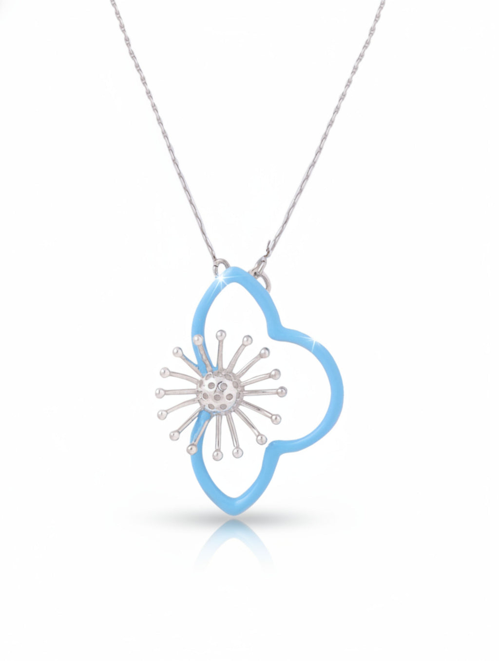 Sterling Silver Celestial Burst Pendant Necklace with Sky Blue Enamel