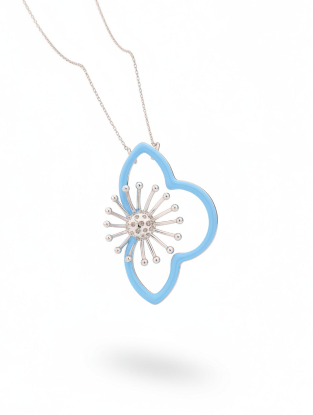 Sterling Silver Celestial Burst Pendant Necklace with Sky Blue Enamel