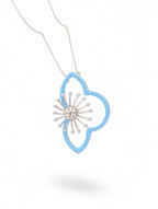Sterling Silver Celestial Burst Pendant Necklace with Sky Blue Enamel