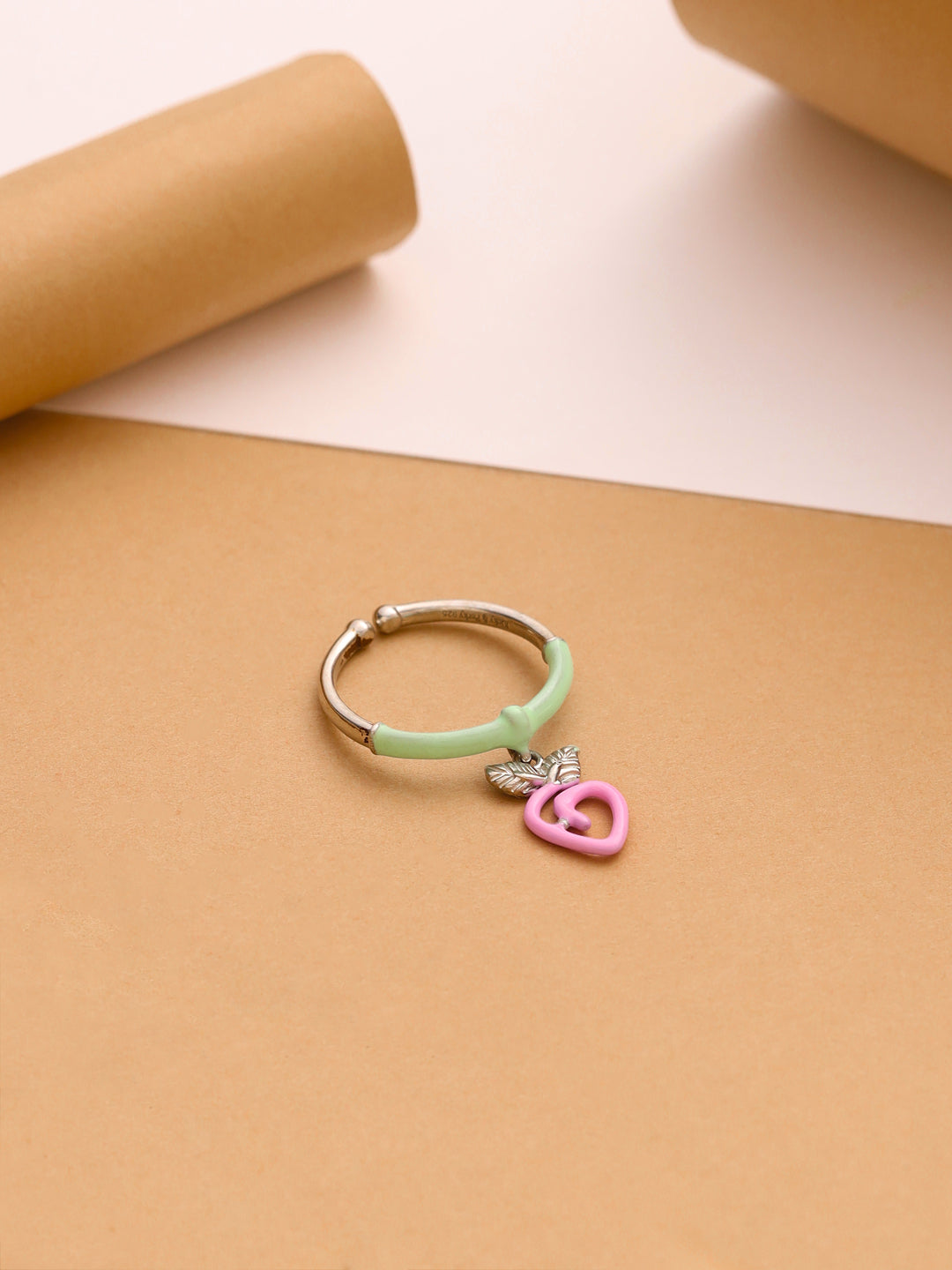 Pastel Peach Perfection: 925 Sterling Silver Adjustable Ring