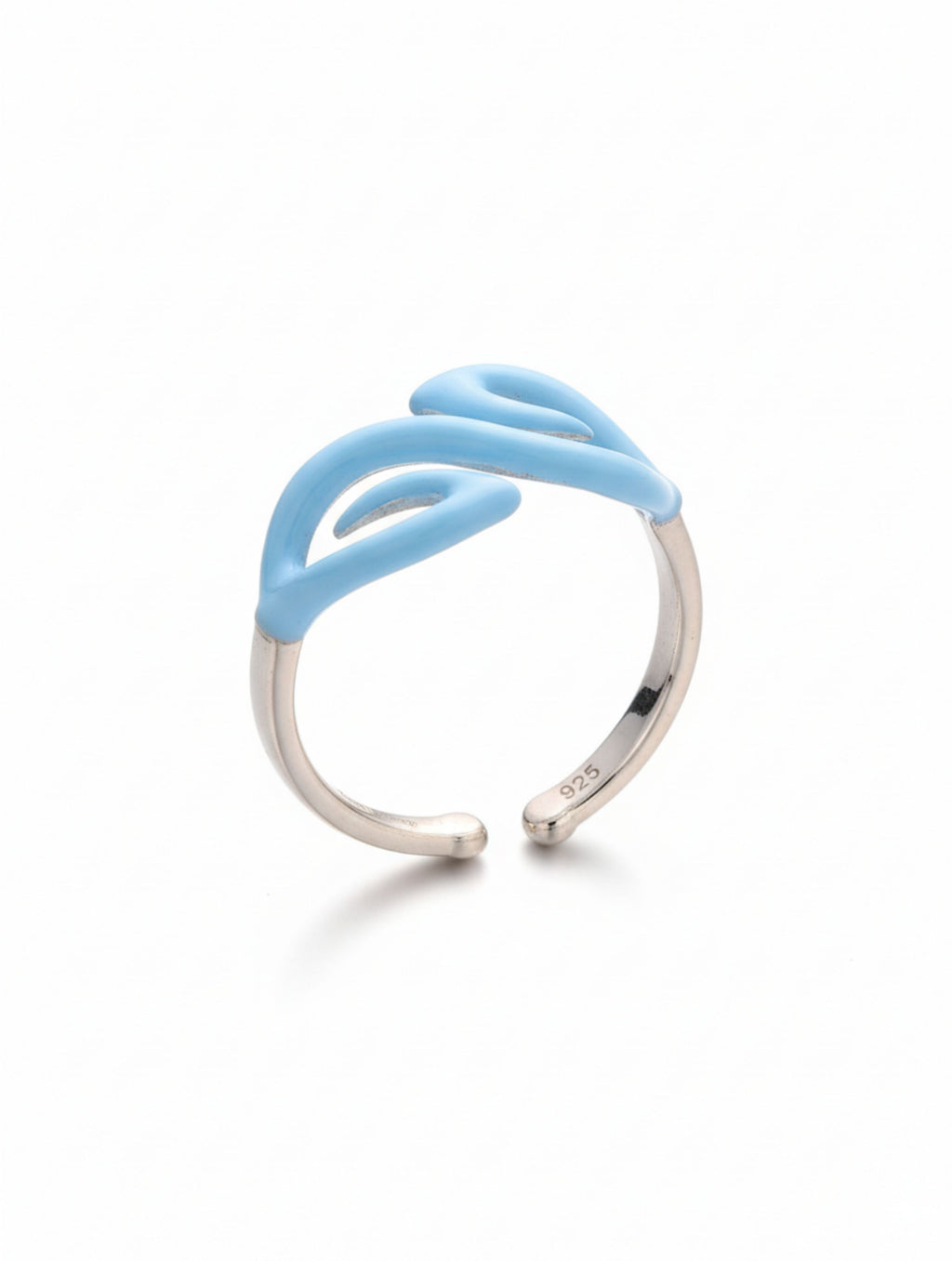 Cyan Flow Open Ring – Sterling Silver & Sky Blue Enamel