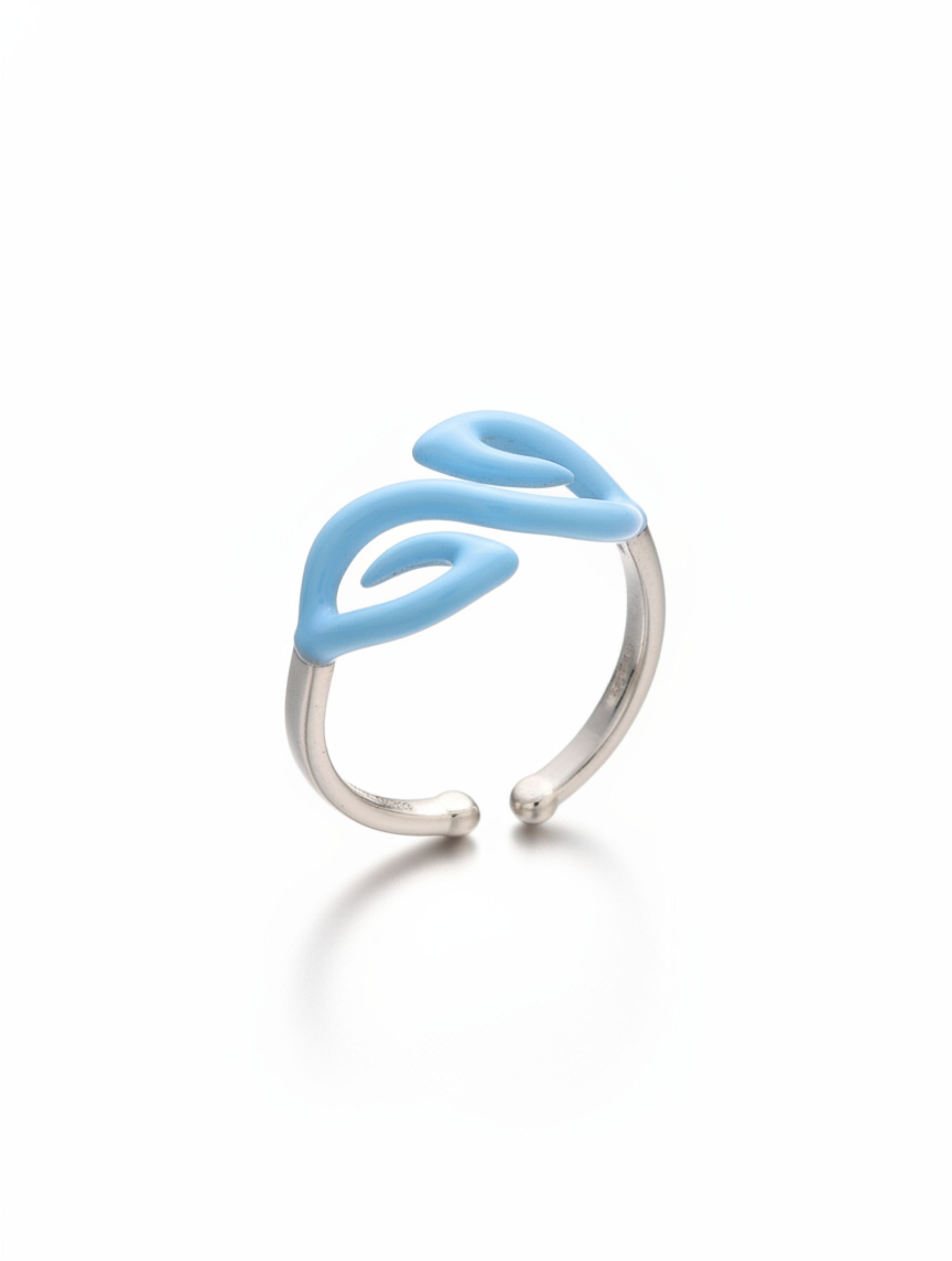Cyan Flow Open Ring – Sterling Silver & Sky Blue Enamel
